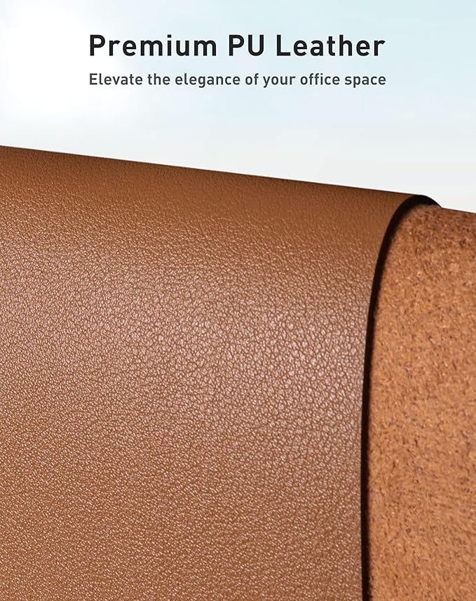 Aothia Faux Leather Desk Mat - Large Mouse Pad, Non-Slip PU Leather Blotter, Waterproof Writing Surface for Office and Home (Brown, 42" x 17")