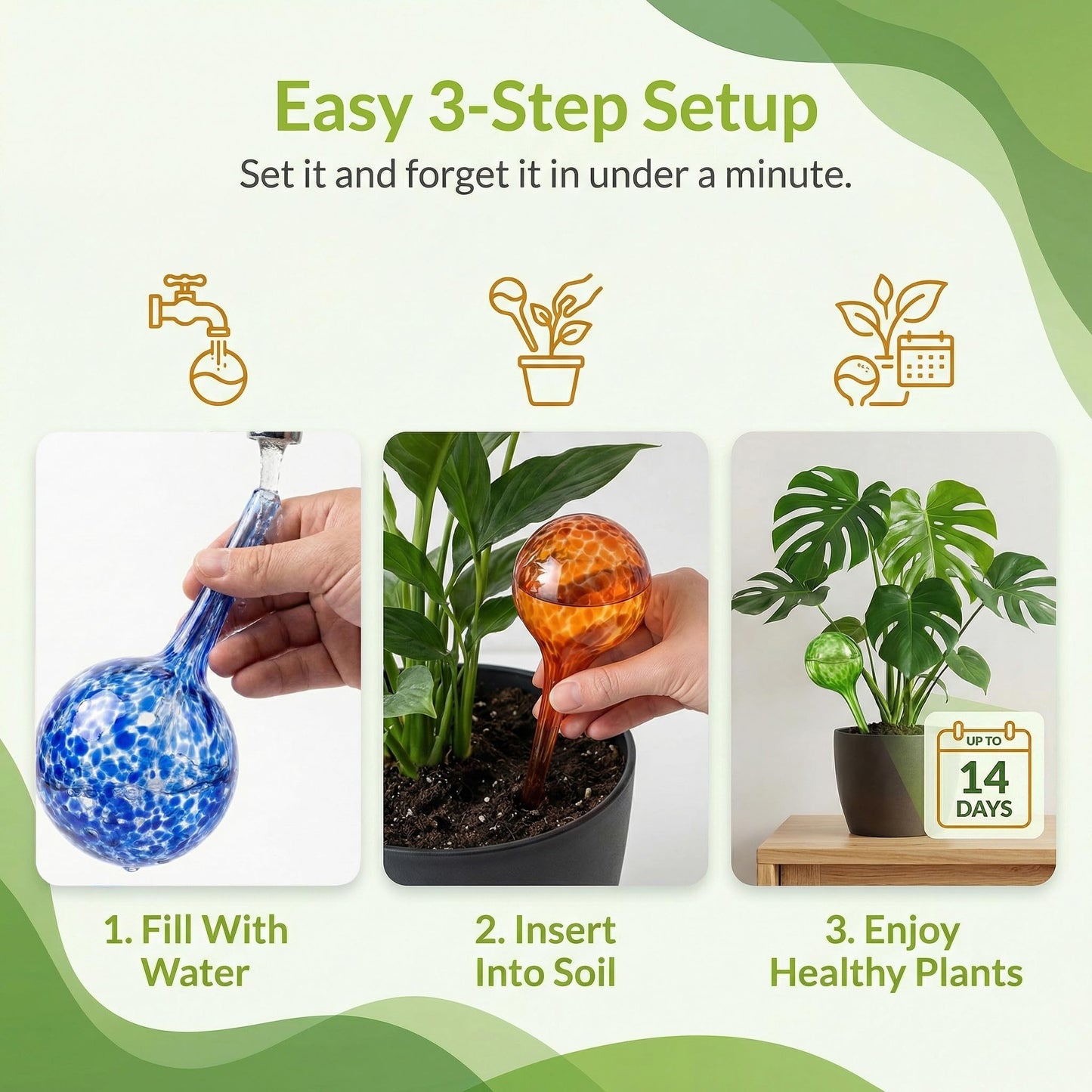 Little Green Leaf Automatic Plant Watering Globes Self Watering Planter Inserts (Set of 6) | Hands Free Multicolor Glass Bulbs | Planter Spikes to Support Indoor & Outdoor Plant Health (100ml)