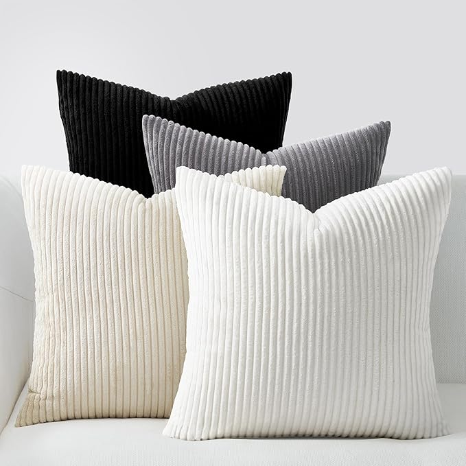 Topfinel Black and White Decorative Throw Pillow Covers,Soft Velvet Modern Double-Sided Designs Euro Shams Set of 4,Mix and Match for Home Decor,Pillow Inserts Not Included (24x24 inch, Black/White)