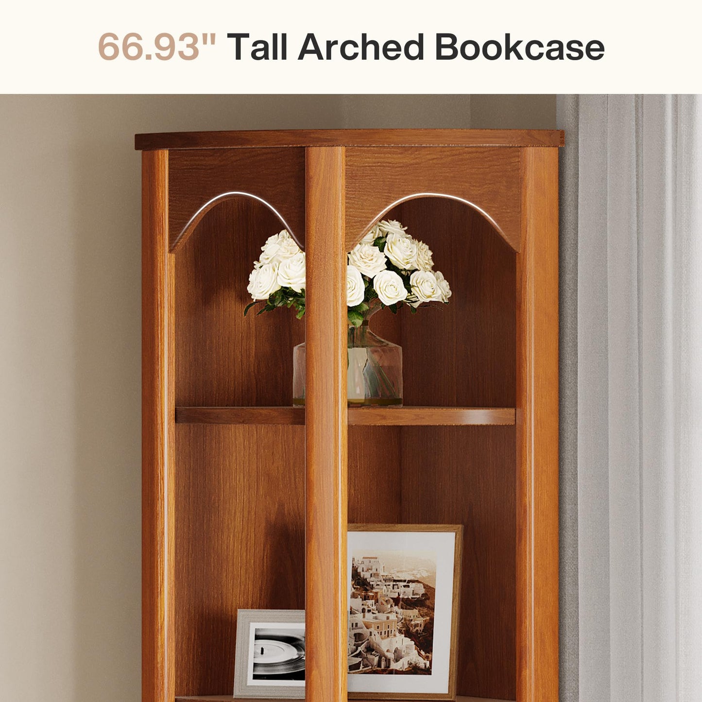 Tribesigns 5-Tier Corner Shelf, 67-Inch Tall Corner Bookshelf Bookcase with Unique Shape, Narrow Shelving Unit Storage Rack for Living Room, Home Office, Kitchen, Small Space