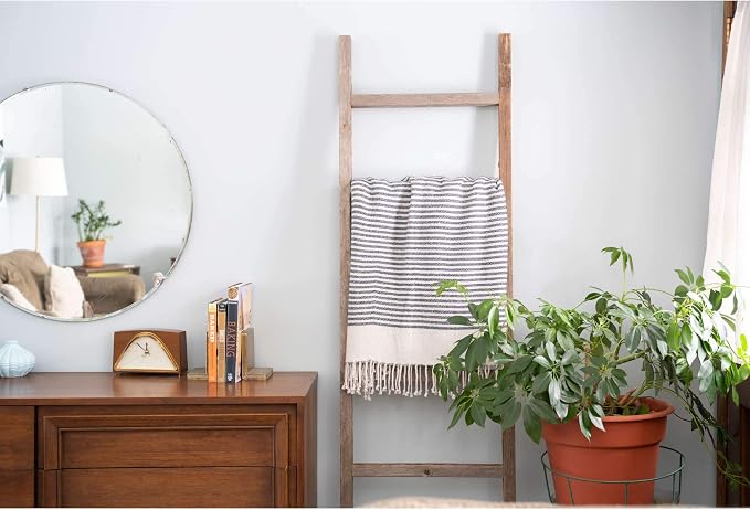 BARNWOODUSA Rustic Farmhouse Decorative Ladder - Our 5 ft Ladder can be Mounted Horizontally or Vertically and is Crafted from Upcycled Wood No Assembly Required Weathered Gray