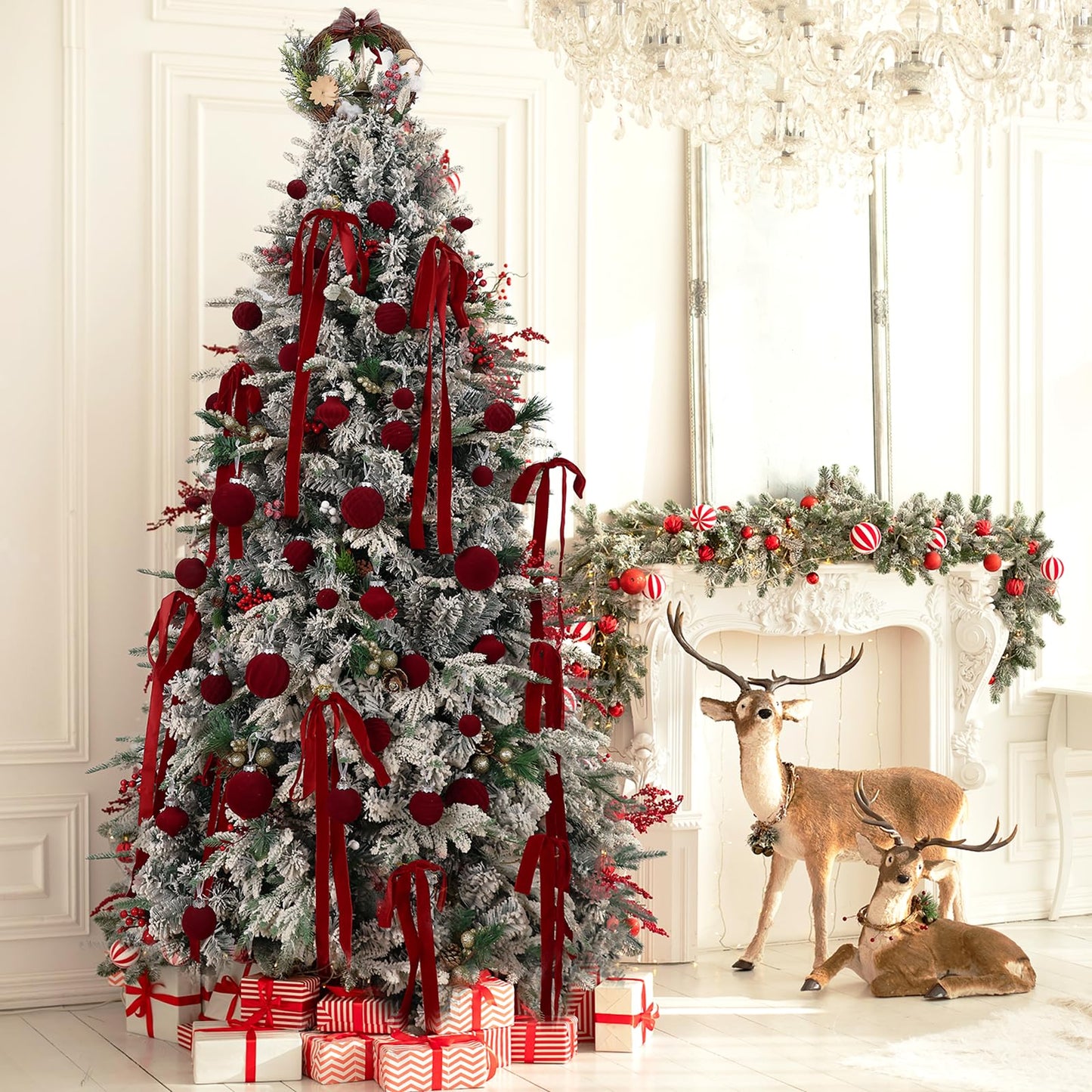 Wironlst Velvet Ornaments for Christmas Tree, 4 Style Flocked Matte Velvet Christmas Ball Ornaments, Shatterproof Decor for Xmas Tree Wedding Holiday Party Home (2.36" 25pcs Burgundy)