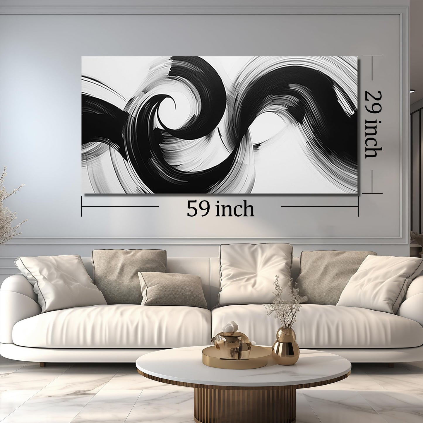 JuhaiArt White Poster Wall Art Black Art Wall Decorations Abstract Picture Artwork for Living Room Bedroom Office Large Modern Prints 29" x 59"