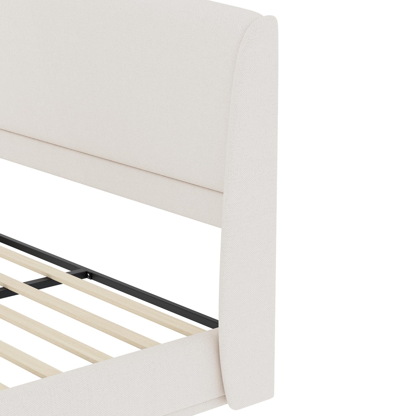 Merax Queen Bed Frame with Wingback Headboard, Low Profile Platform Bed, Linen Fabric, No Box Spring Needed, Wood Slat Support, Easy Assembly, Beige