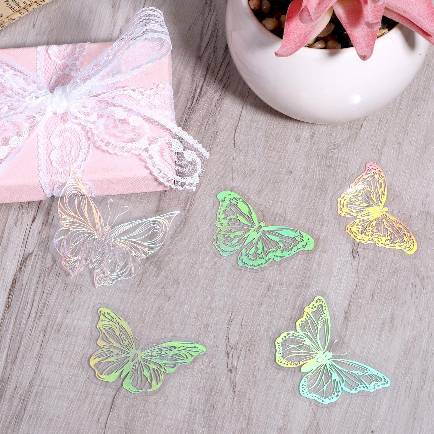45PCS Butterfly Holographic Stickers Transparent Butterfly Stickers Glitter Butterflys Sticker Set Waterproof Decorative Pet Decals for Scrapbooking Journaling Planners DIY Crafts Laptop Water Bottle