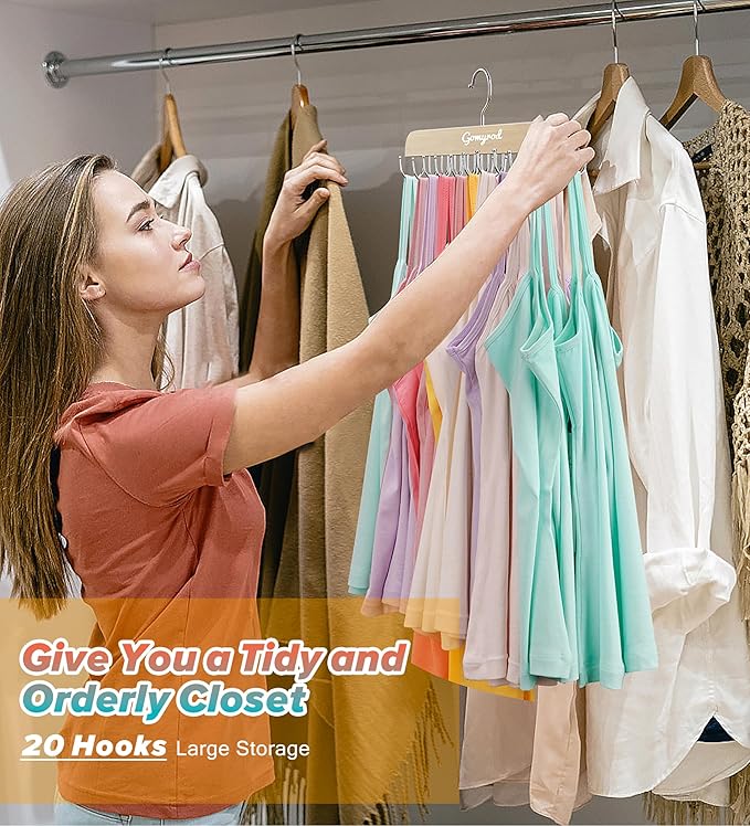 Gomyrod Bra Hanger for Closet, Tank Top Hangers 2 Pack w/20 Hooks Holds 40 Bras, Capacity Foldable Wood Space Saving Hanger, 360°Rotating Closet Organizers and Storage for Dorm & Apartment