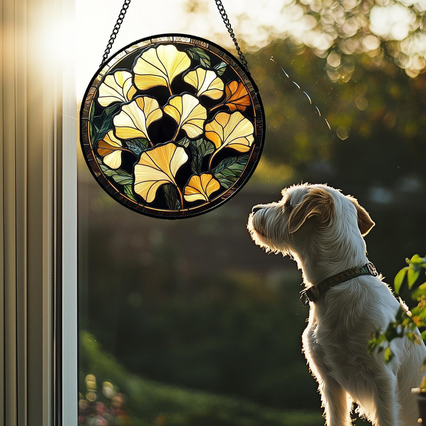 CRISGIF Stained Glass Window Hanging - Ginkgo Leaf Suncatcher for Doors Garden Patio Retro Fall Decor Sun Catchers Christmas Mother's Day Birthday Gifts for Women Men Mom Nana Friend 9.8 in