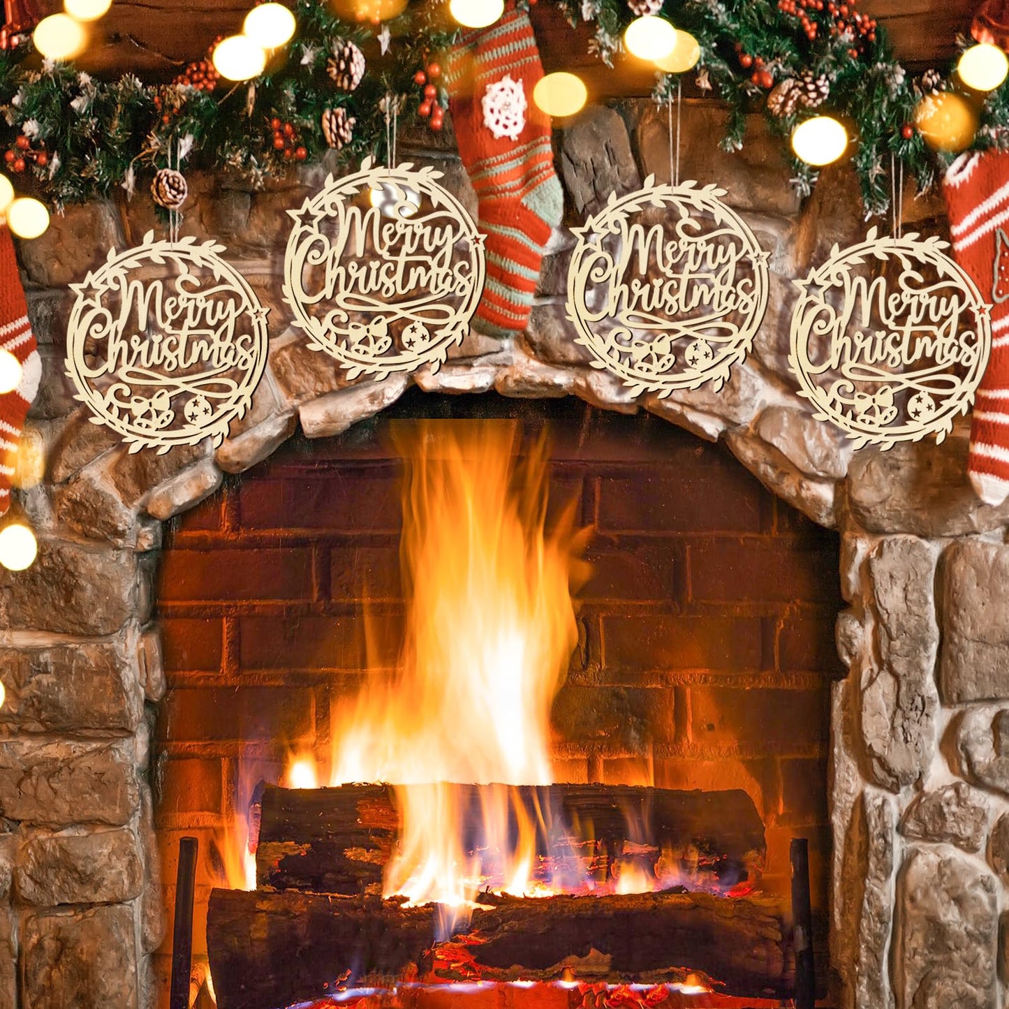 12 Pcs Christmas Wooden Plate Decor Merry Christmas Wood Cutouts Winter New Year Party Place Card Table Settings Signs for Farmhouse Dining Table Holiday Tree Decoration Ornament Flowers