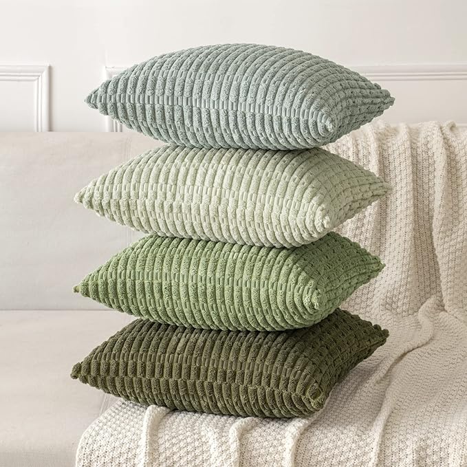 MIULEE Pack of 2 Spring Corduroy Decorative Lumbar Throw Pillow Covers 20x12 Inch Soft Boho Striped Pillow Covers Modern Farmhouse Home Decor for Summer Sofa Living Room Couch Bed Olive Green