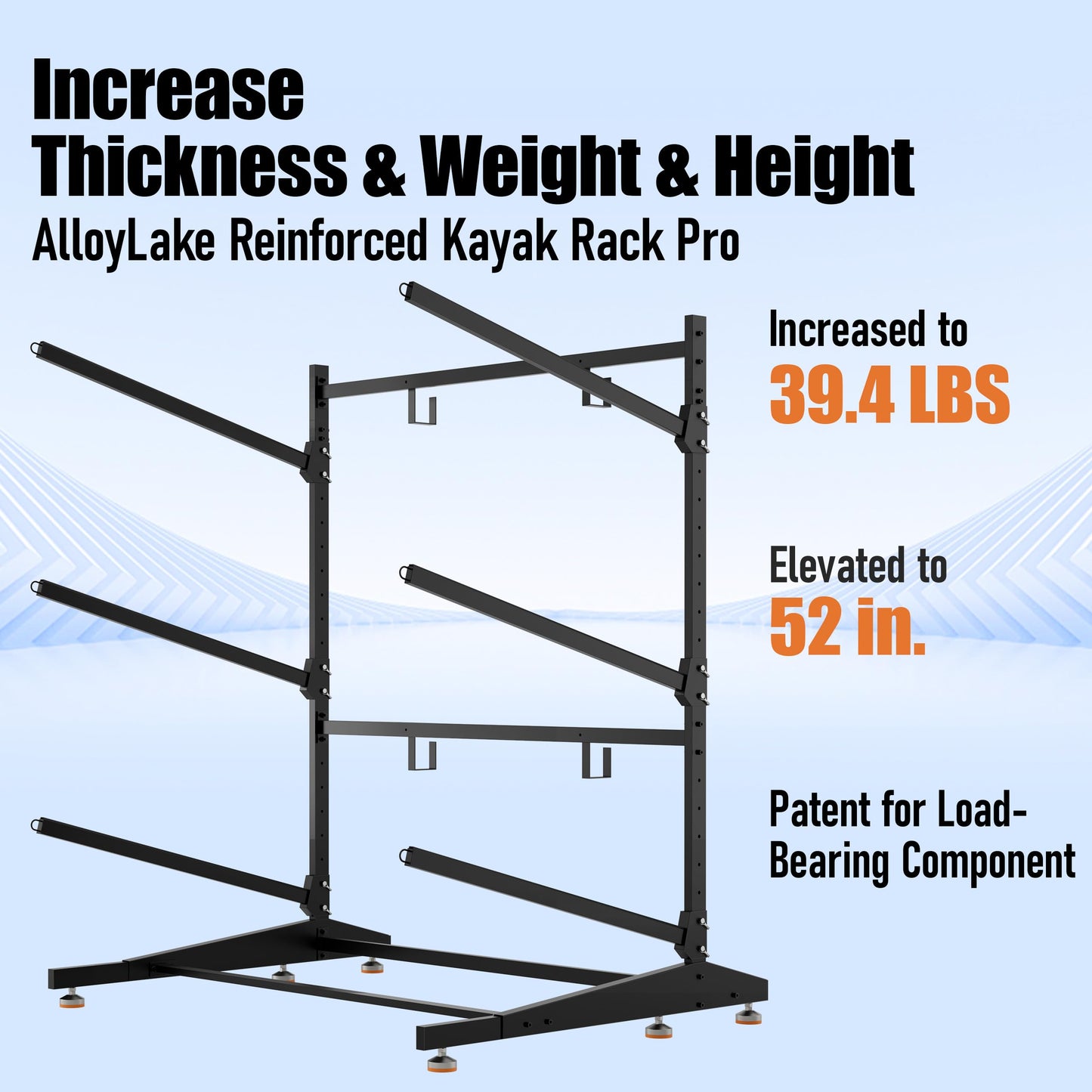 AlloyLake 3-Tier Freestanding Kayak Storage Rack, Heavy Duty Outdoor Canoe Stand for Garage & Dock, 330 lbs Capacity, Rust-Proof 304 Stainless Steel Hardware (Black)