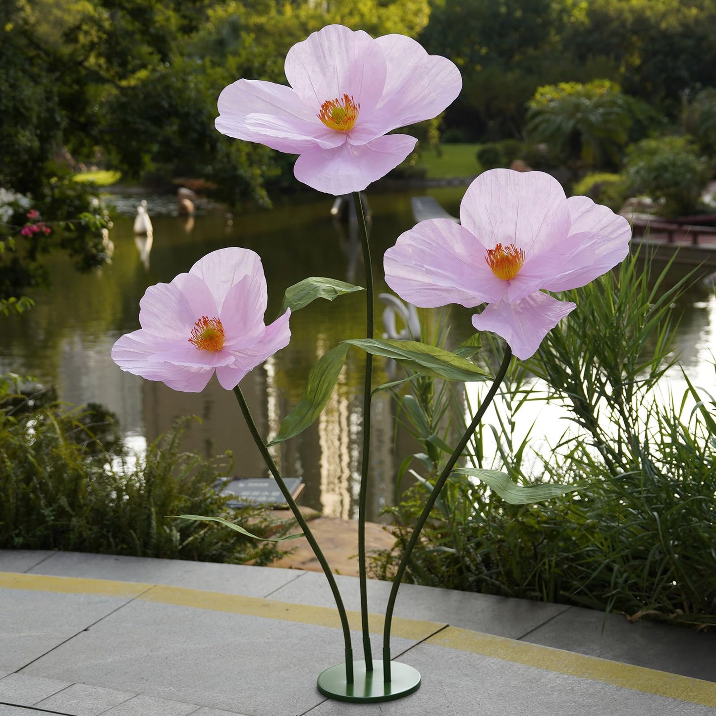 ZEYEXE Large Paper Artificial Flowers,Giant Flowers for Decoration,Huge Handcrafted Poppy Fake Flowers with Stand for Home Decor Bridal Shower Party Outdoors Yard Event Backdrop Decor (Pink)