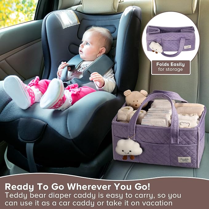 PeraBella Baby Diaper Caddy Organizer, Baby Basket Shower Gift, Portable Changing Table Basket, Postpartum Caddy & Tote Bag Pouch, Newborn Boy & Girl Nursery Essentials Registry, Car Diaper Organizer