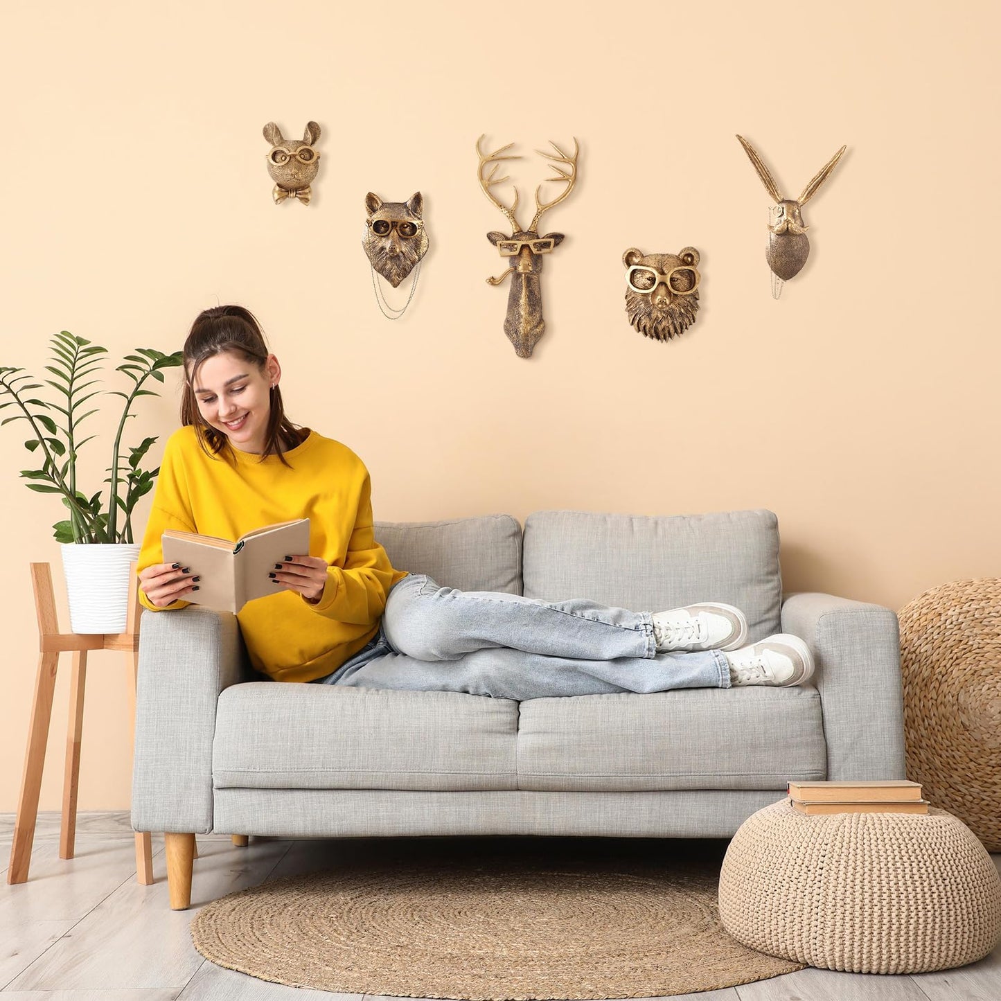 UITWMKTG 5 Pack Animal Head Wall Decor Gold Wall Sculpture Home Decor for Office Bedroom Modern Decor for Men Women