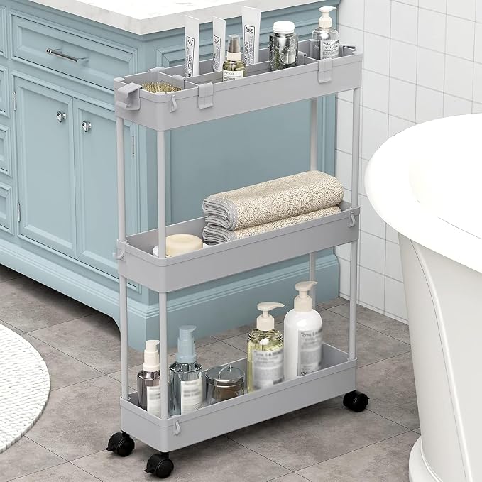 SPACELEAD 2-piece Set Slim Storage Cart 3 Tier,Bathroom Organizer Rolling Utility,Mobile Shelving Unit Slide Out for Office, Kitchen, Laundry Room & Narrow Places