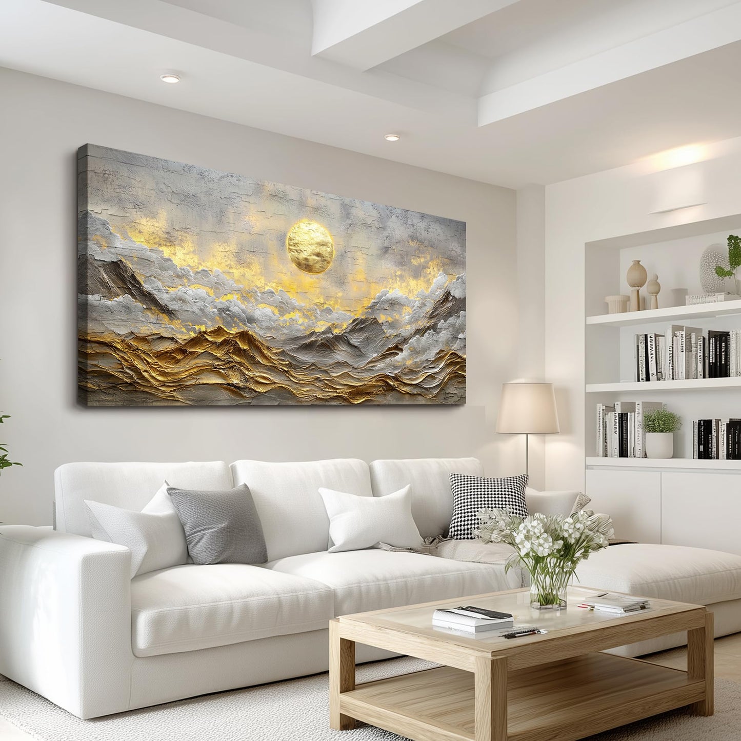 ZUITINGHUA Canvas Wall Art For Living Room Wall Decor For Bedroom Office Wall Decoration Golden Moon Landscape Painting Mountain Pictures Artwork Room Aesthetic Home Decor 20x40 In