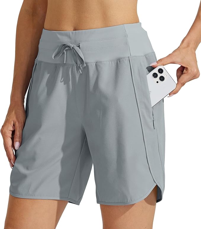 Willit Women's 7" Athletic Running Shorts Long Workout Hiking Shorts Quick Dry High Waisted Active Zipper Pocket(Medium)