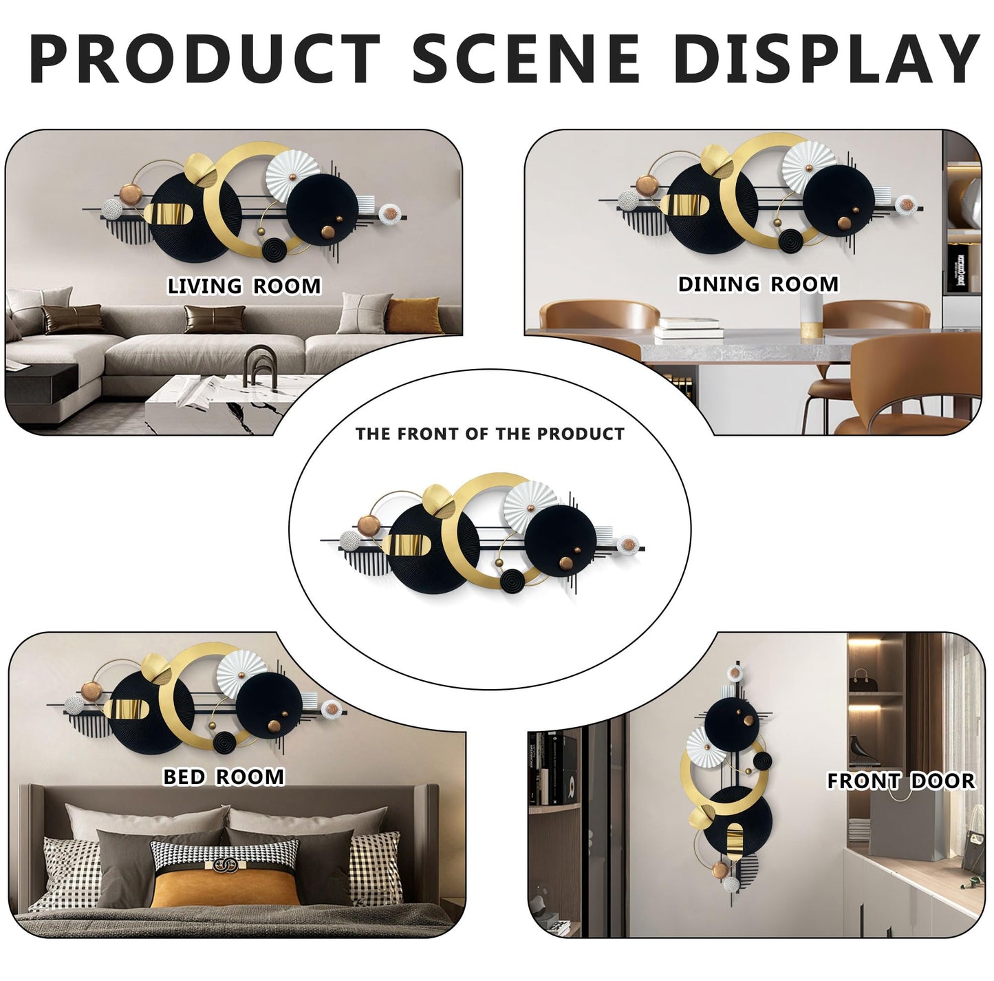 Large Modern Abstract Metal Wall Art, Black and Gold Geometric Circles Wall Decoration, Contemporary Home Decor,59 × 24 inches Wall Art for Living Room/Dinning Room/Bedroom/Entryway/Kitchen/Office