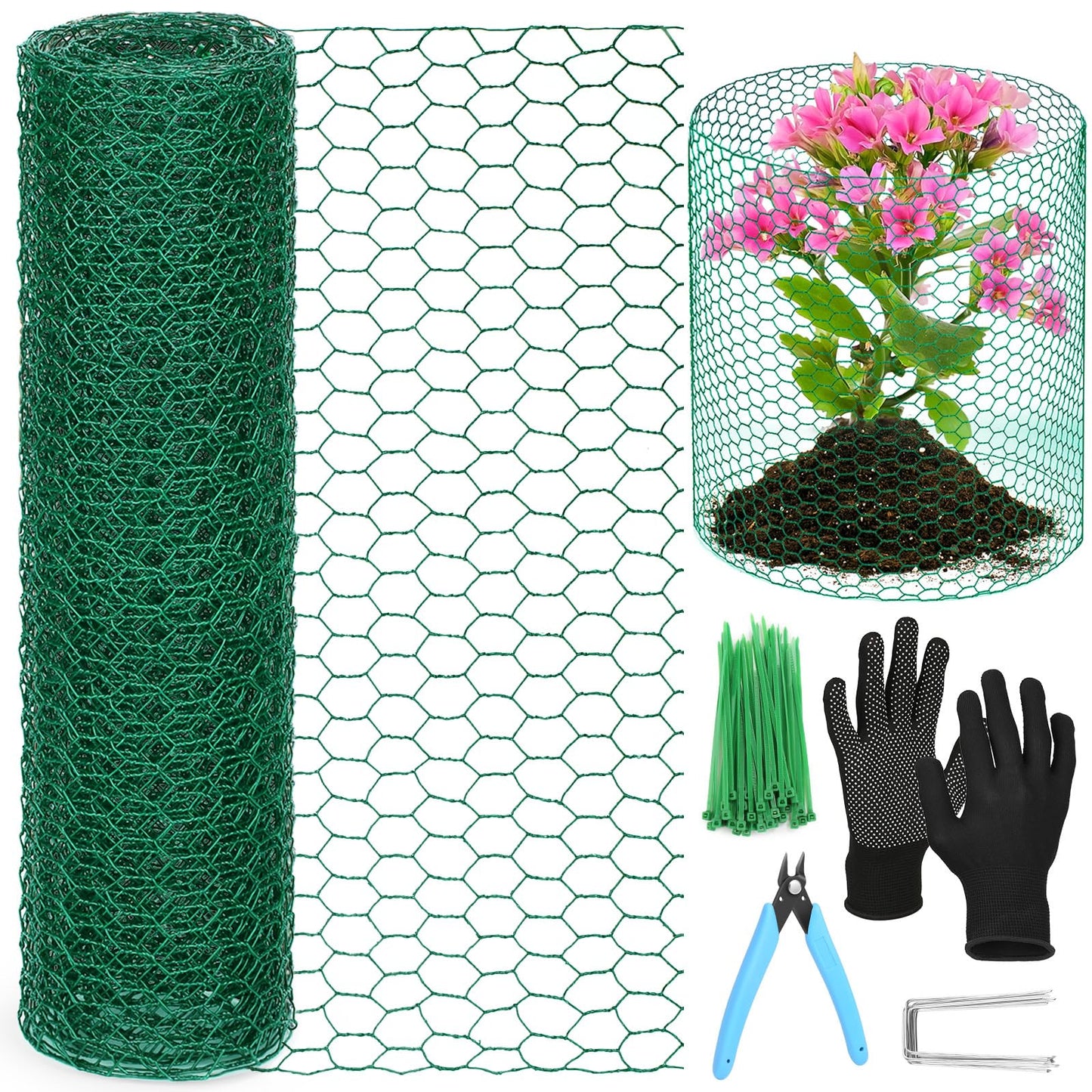 15.7 x 120 Inch Plant Protectors from Animals 0.8mm Free-Cut Metal Mesh Plant Cages for Outdoor Plants Chicken Wire Cloche, Wire Plant Protector for Garden Wire Mesh with Gloves, Wire Ties, Plier