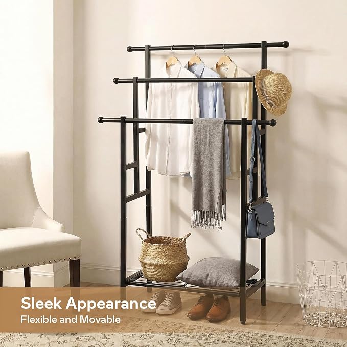 Free Standing Towel Rack, 3 Tiers Oversized Metal Ladder Holder with Storage Shelf, Black, for Bathroom Bedroom Living Room