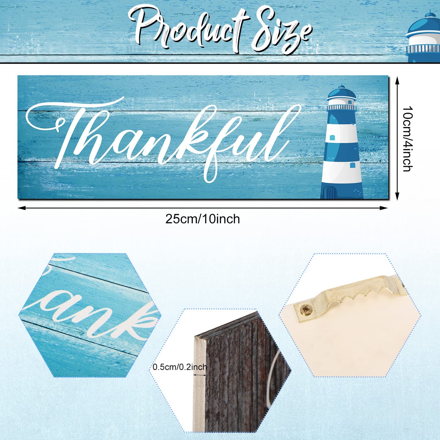 Yookeer 3 Pieces Thankful Grateful Blessed Wooden Signs Coastal Rustic Wood Signs Wall Decor Beach Wood Front Hanging for Farmhouse Outdoor Decor(Coastal Style)