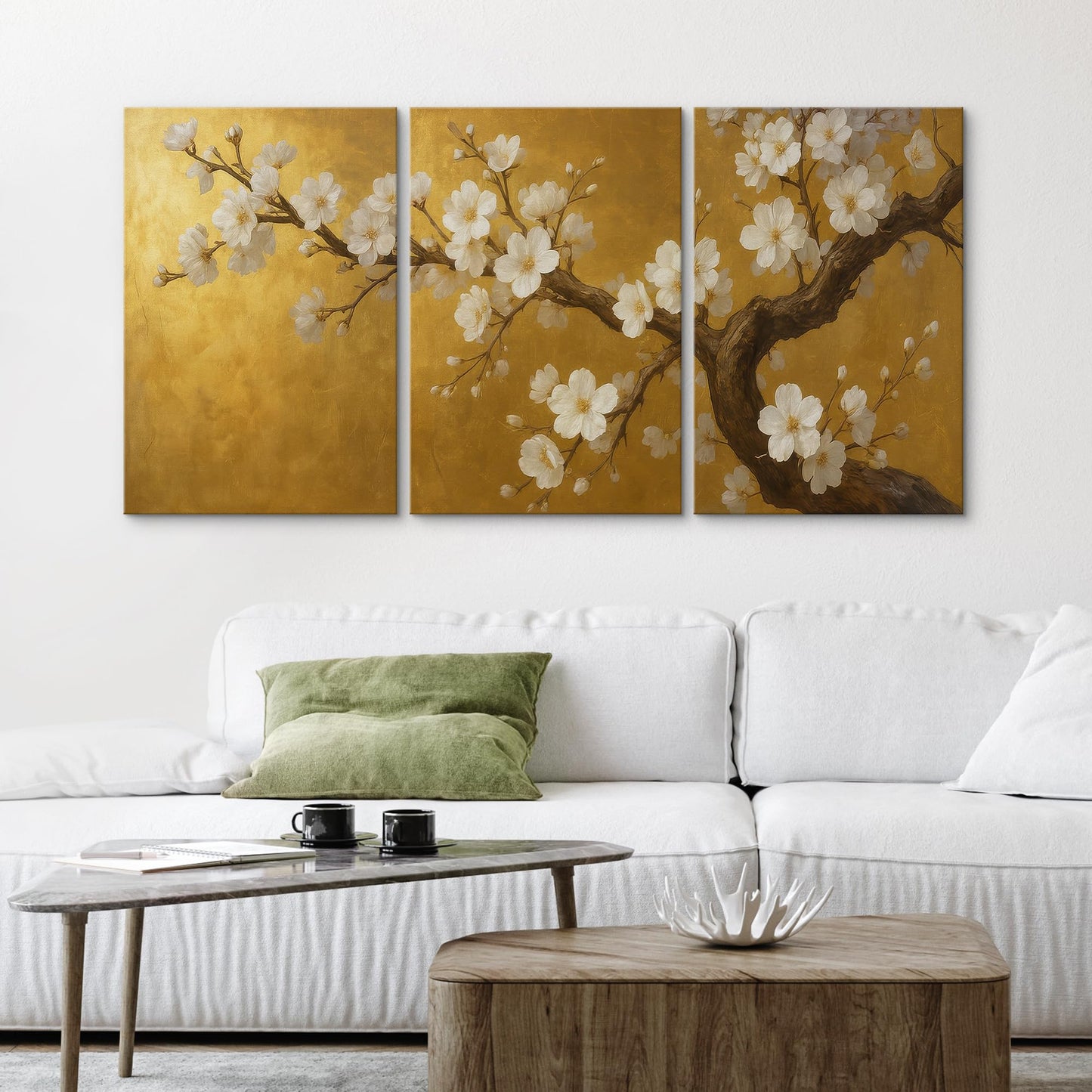 wall26 Canvas Print Wall Art Set Golden Cherry Blossom Tree Elegant Floral Illustrations Fine Art Decorative Botanical Rustic for Living Room, Bedroom, Office - 16"x24" x 3