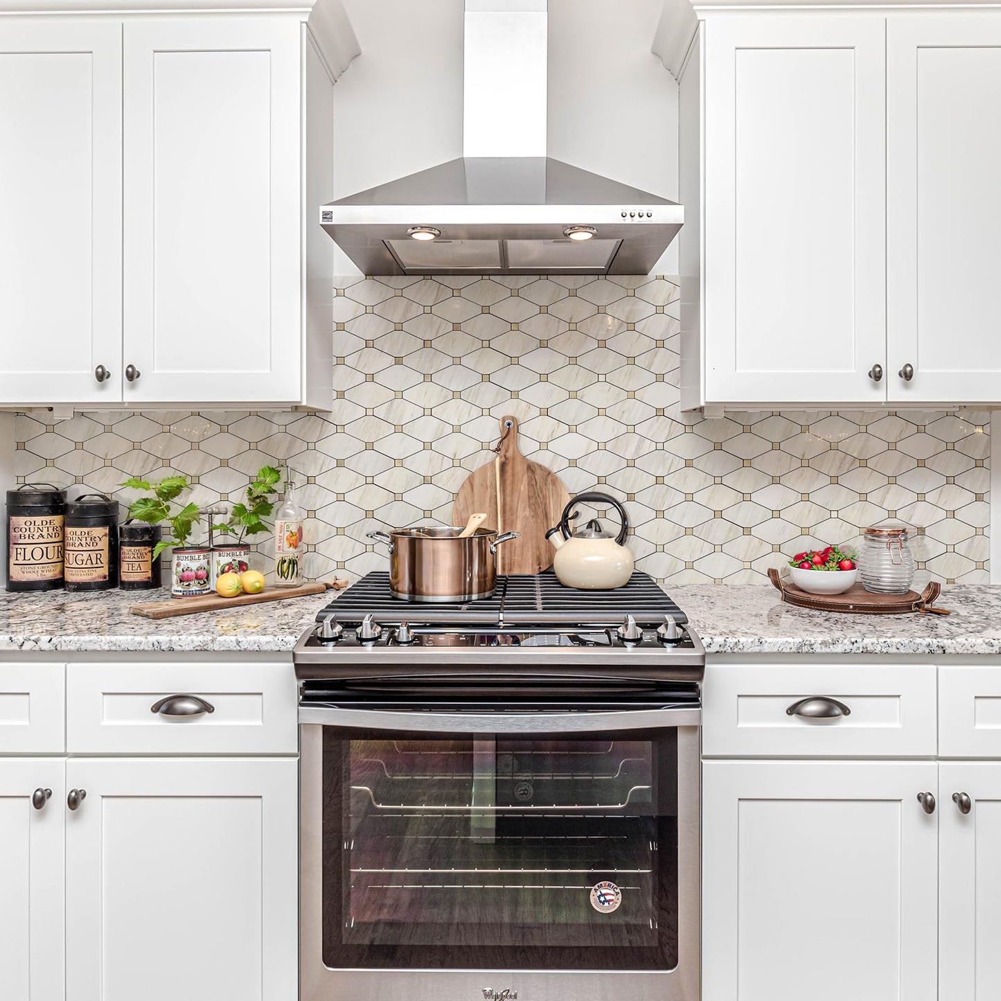 STICKGOO 10 Sheets Peel and Stick Backsplash, Polished Eurasia Biege Marble Look Kitchen Backsplash, Glossy Waterproof Stick on Backsplash for Kitchen Wall, Bathroom