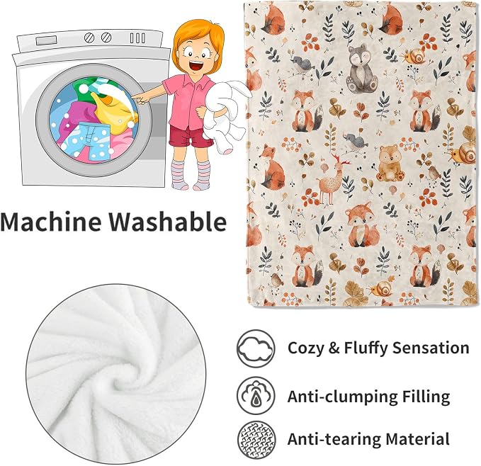 Cute Woodland Animal Blanket,Cartoon Fox, Owl, and Deer Throw Blankets,Gifts for Kids & Animal Lovers,Lightweight Soft Fleece,for Picnic Sofa Couch Bed Room Travel,Birthday Decor,60x80in