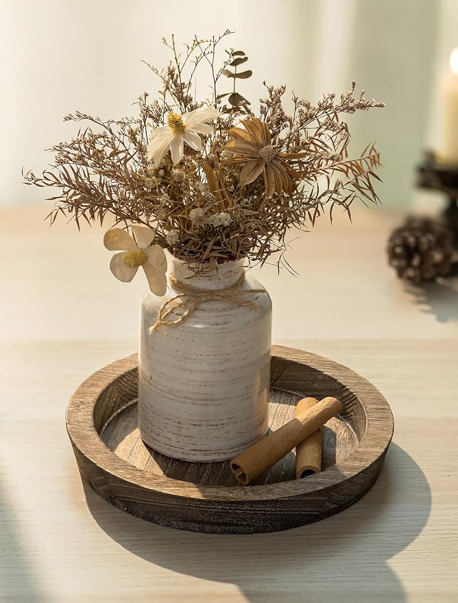 Hanobe Candle Plate Holder Tray: 7.9" Small Round Wood Decorative Candle Trays - Rustic Farmhouse CoffeeTable Decor - Candlestick Pillar Holder for Centerpiece Home Decor
