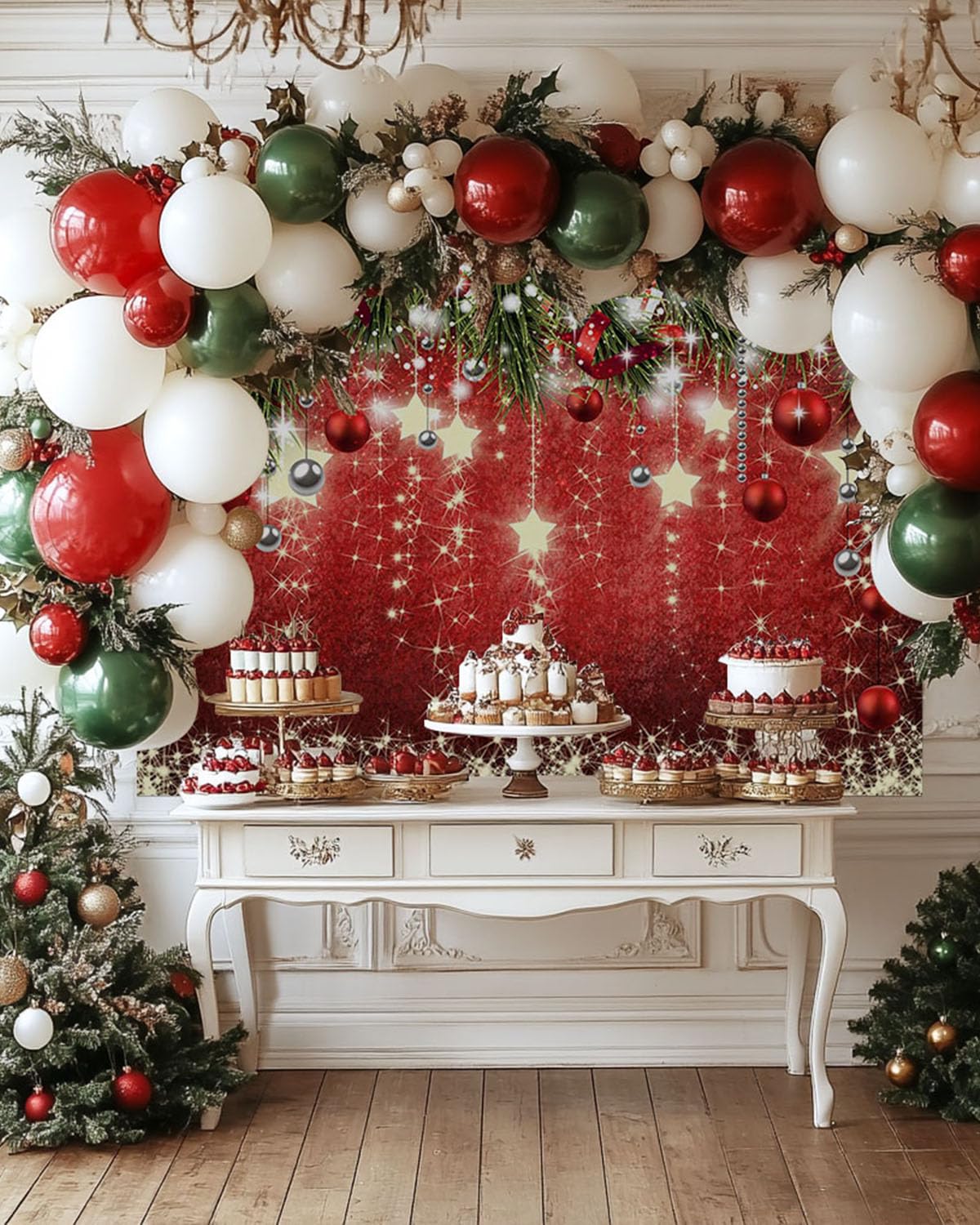 Mocsicka Christmas Backdrop Red Ball Xmas Merry Christams Party Decorations for Family Holiday Christmas for Photography Photo Booth Props (Red, 12x10ft(144"x120"))