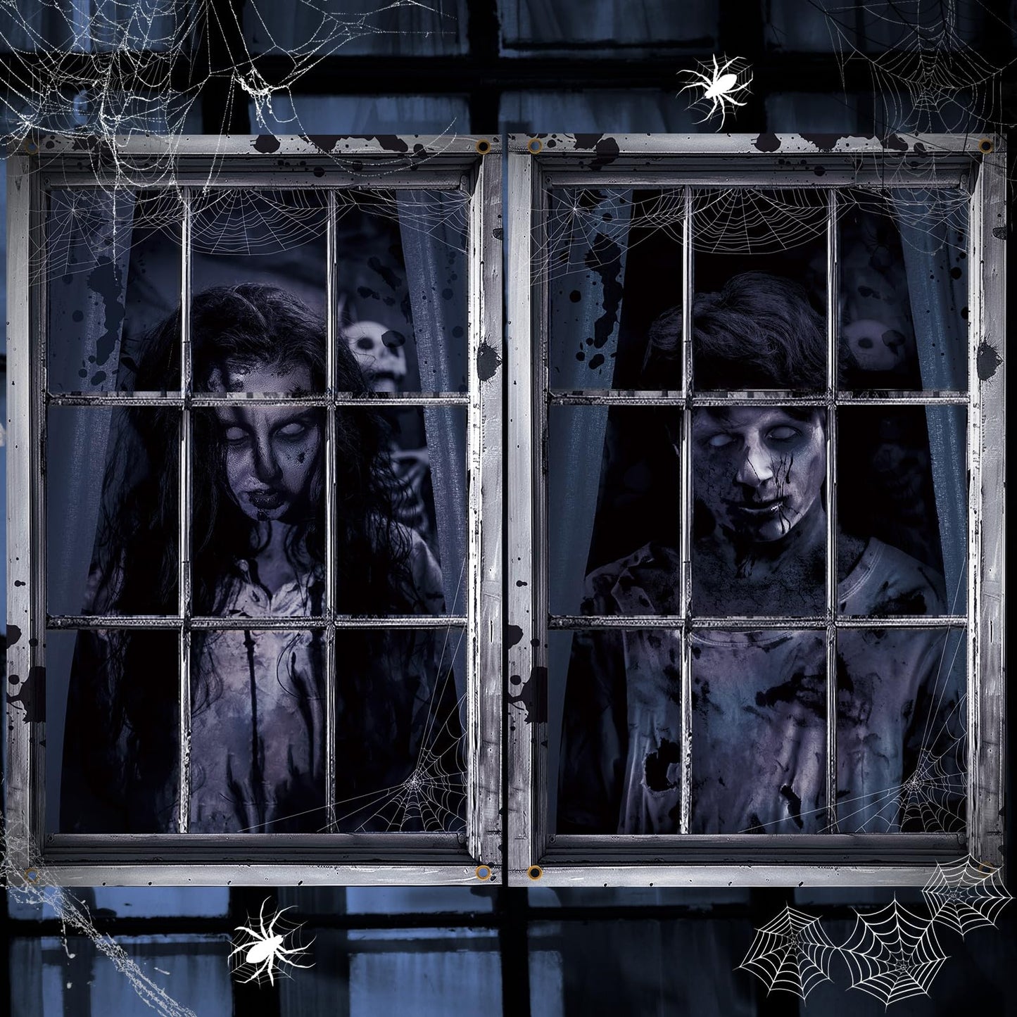 Preboun 2 Pcs Halloween Ghost Window Decoration Scary Halloween Window Silhouette Cover Curtain Poster for Wall Garage Door Home Indoor Outdoor Party Favors