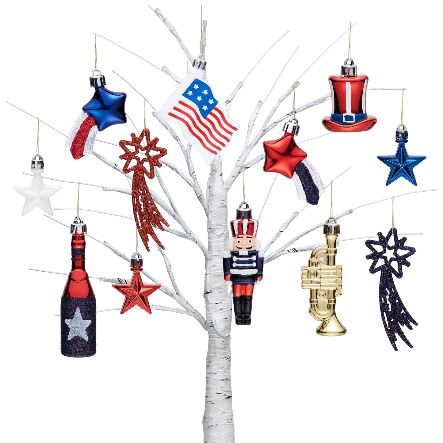 Valery Madelyn 4th of July Tree Decorations for Patriotic Memorial Day Ornaments, 12ct Red White Blue Shatterproof Americana Nutcracker Hanging Ball Decor for Independence Day USA 250th Anniversary
