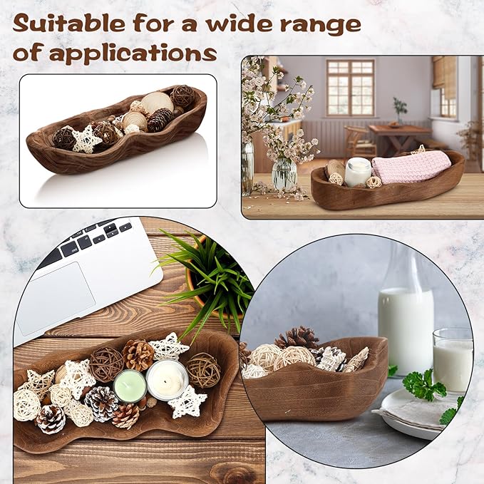Nuogo 1 Pack 16 Inch Wavy Live Edge Dough Bowl Large Size Wood Rustic Dough Bowl Decorative for DIY Farmhouse Home Supplies Kitchen Decoration(Dark Color)