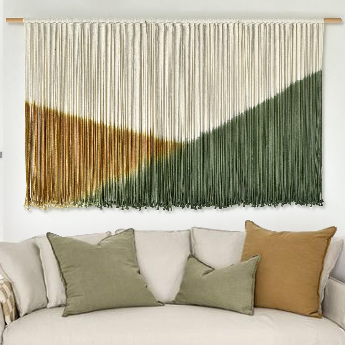Flber Macrame Wall Hanging Large Yarn Wall Art 57" W x 31" L Modern Bohemian Home Décor for Living Room or Bedroom