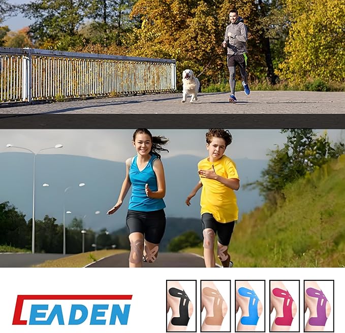 IEADEN Precut Kinesiology Tape for Knees, 20 Pcs, 5 Colors - Knee Support & Stability, Knee Pain Relief Athletic Tape - Waterproof & Elastic, Breathable Hypoallergenic Latex-Free Tape