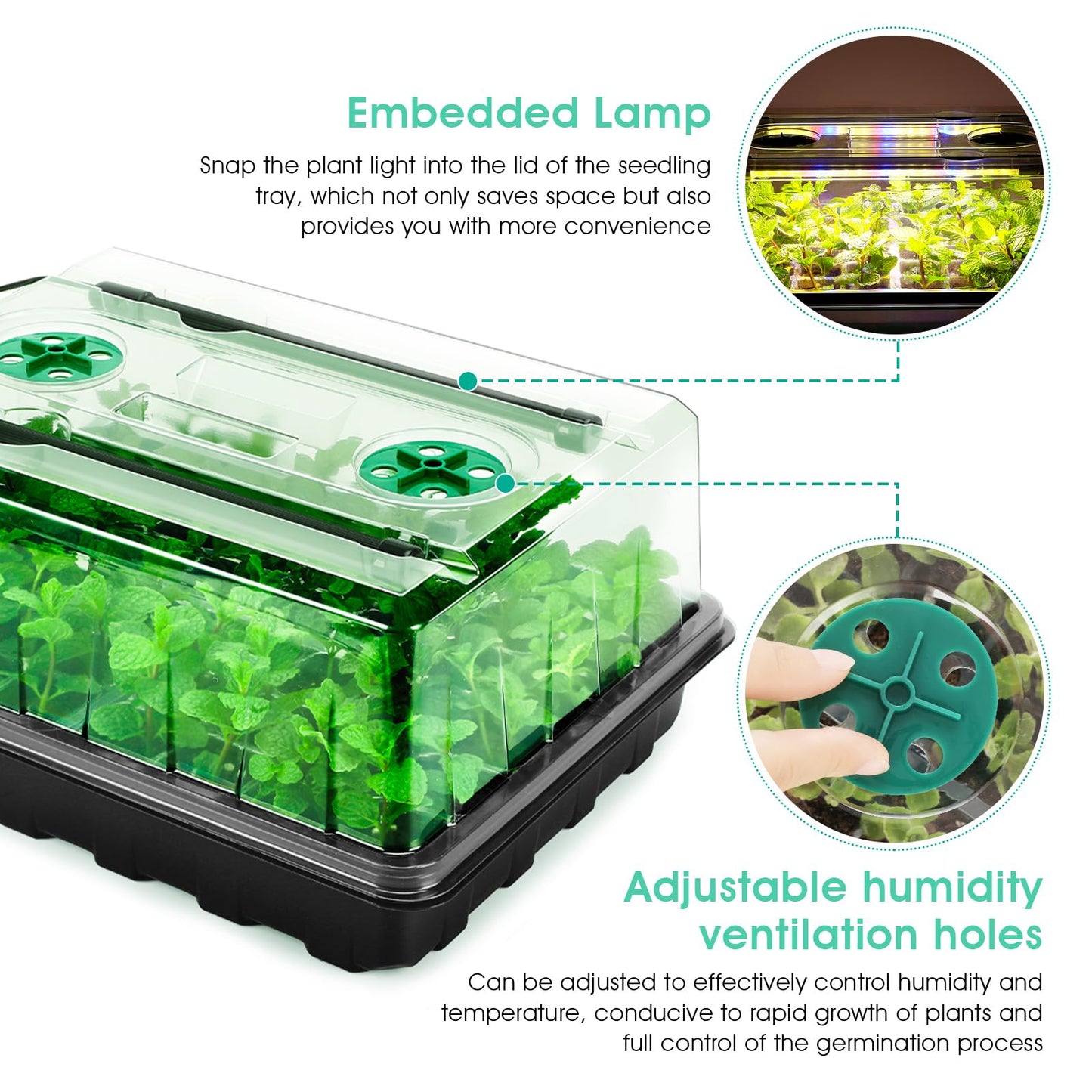 Ryscam Seed Starter Tray with Grow Light, 96-Cell Seed Starter Kit, Seedling Starter Trays with Humidity Domes, Automatic Timer, Adjustable Light Indoor Gardening Plant Germination Trays