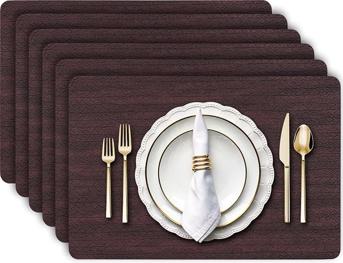 Aofmee Faux Leather Placemats Set of 6 - Waterproof - Wipeable - Washable - Heat Resistant - Anti Slip Stain Resistant Kitchen Dining Table Place Mats, Suitable for Indoor & Outdoor Use, Easy to Clean