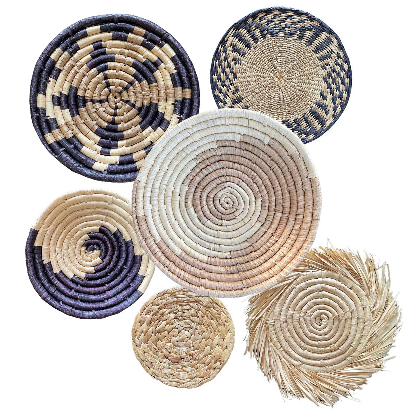 Laquedecraft Boho Round Handmade Wall Basket Decor | Woven Seagrass Rattan Wicker Wall Decor Hanging Rustic Flat Elegant Wall Art for Farmhouse Living Rooms Bedrooms Display Table Settings Kitchen Home (Bohemian, 6)