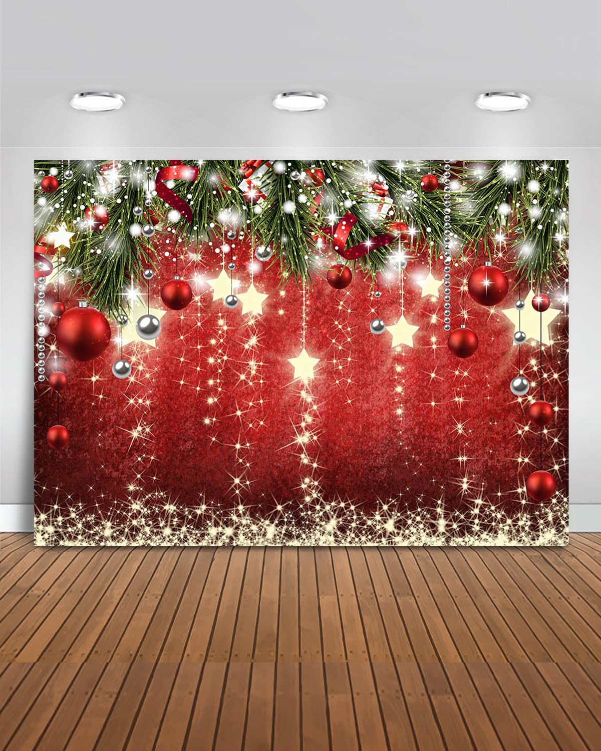 Mocsicka Christmas Backdrop Red Ball Xmas Merry Christams Party Decorations for Family Holiday Christmas for Photography Photo Booth Props (Red, 12x10ft(144"x120"))