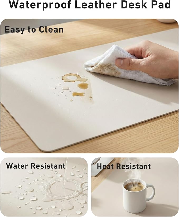 Aothia Faux Leather Desk Mat - Large Mouse Pad, Non-Slip PU Leather Blotter, Waterproof Writing Surface for Office and Home (Pale Lavender White, 40" x 24")
