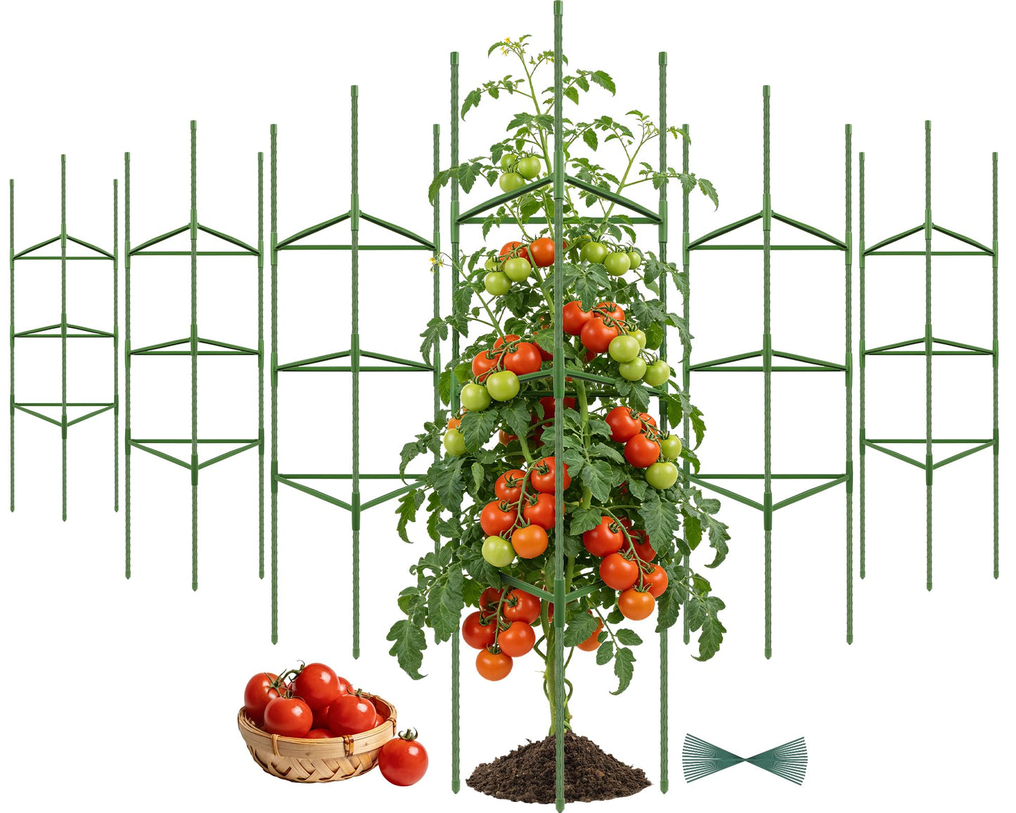 Tegarbed 6 Pack Tomato Cage for Garden Plant Supports, 48 Inch Tomato Trellis for Potted Plants, Heavy-Duty Garden Plant Stakes for Climbing Vegetables Plants Cucumber Peony Flowers, Green