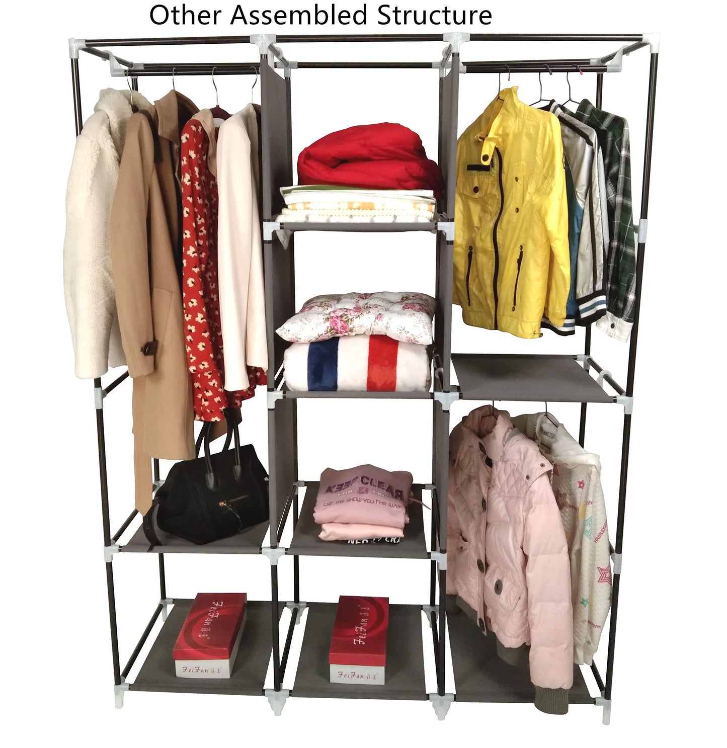 YOUUD Portable Closet 50 Inch Wardrobe for Hanging Clothes with Non-Woven Fabric Cover, 4 Hang Rods and 4 Storage Organizer Shelves, Black, Quick and Easy Assembly
