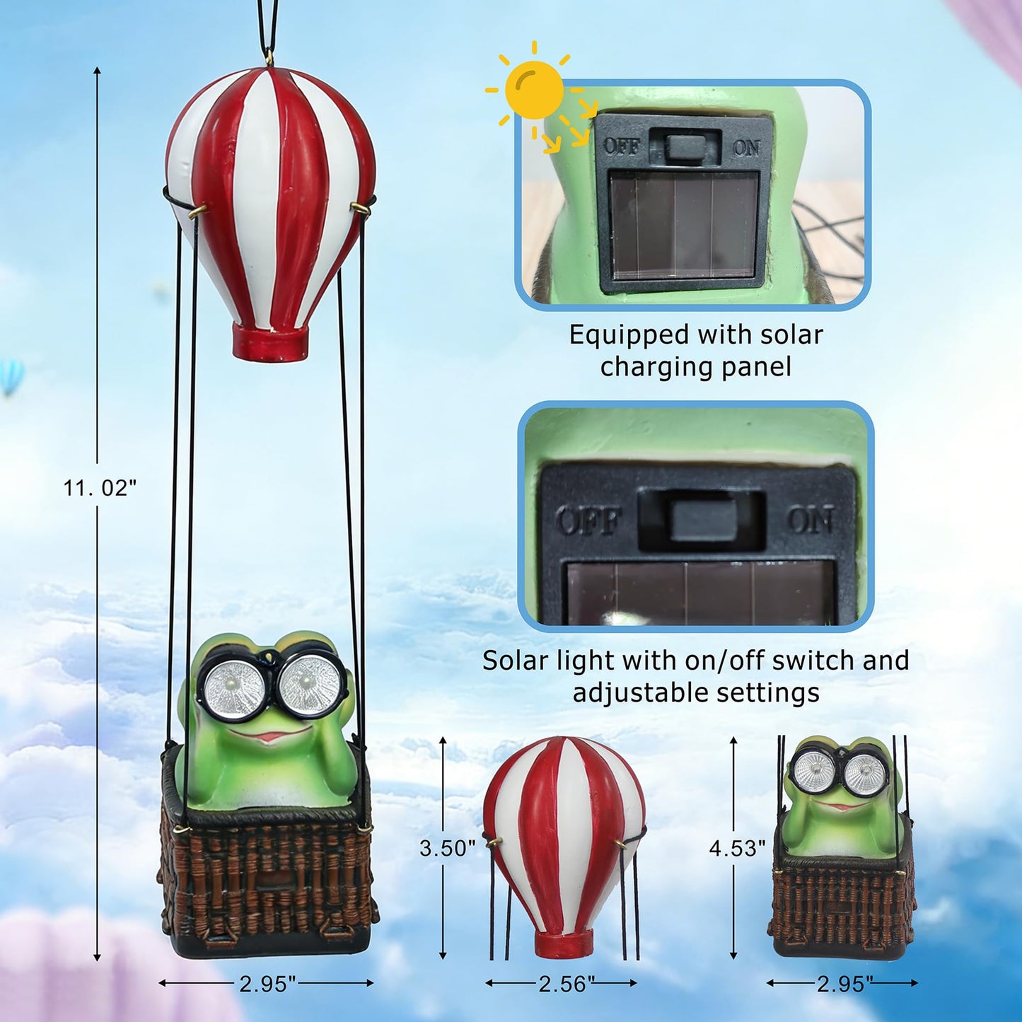 YOUERDA Solar Hot Air Balloon Frog Hanging Garden Statue with Lantern, Cute and Funny Figurine Solar Light Garden Outdoor Waterproof Decoration, Beautifully Crafted Birthday Gifts for Mom or Dad