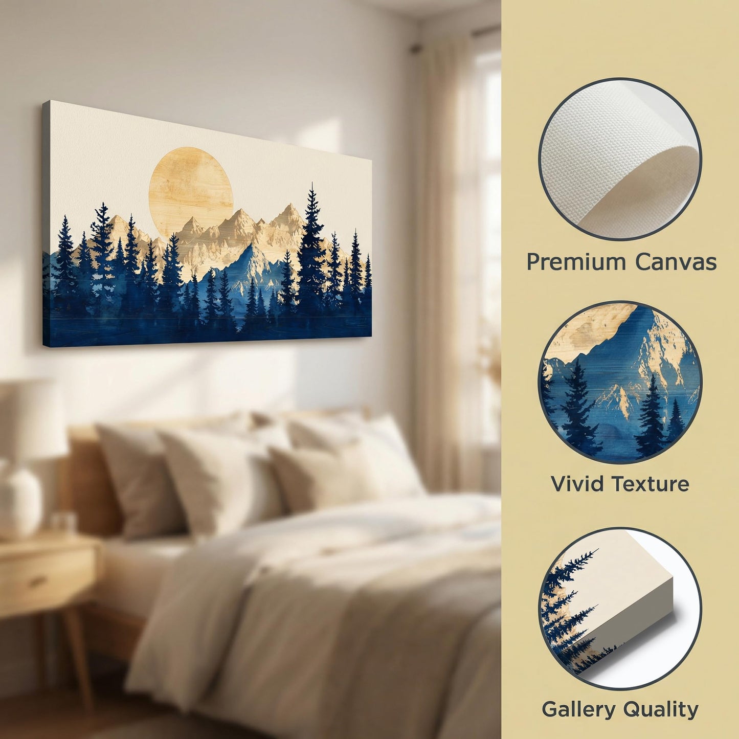 JLXART Mountain Forest Landscape Canvas Wall Art Minimalist Sun Pine Tree Print for Living Room Bedroom Office Decor 20x40inch