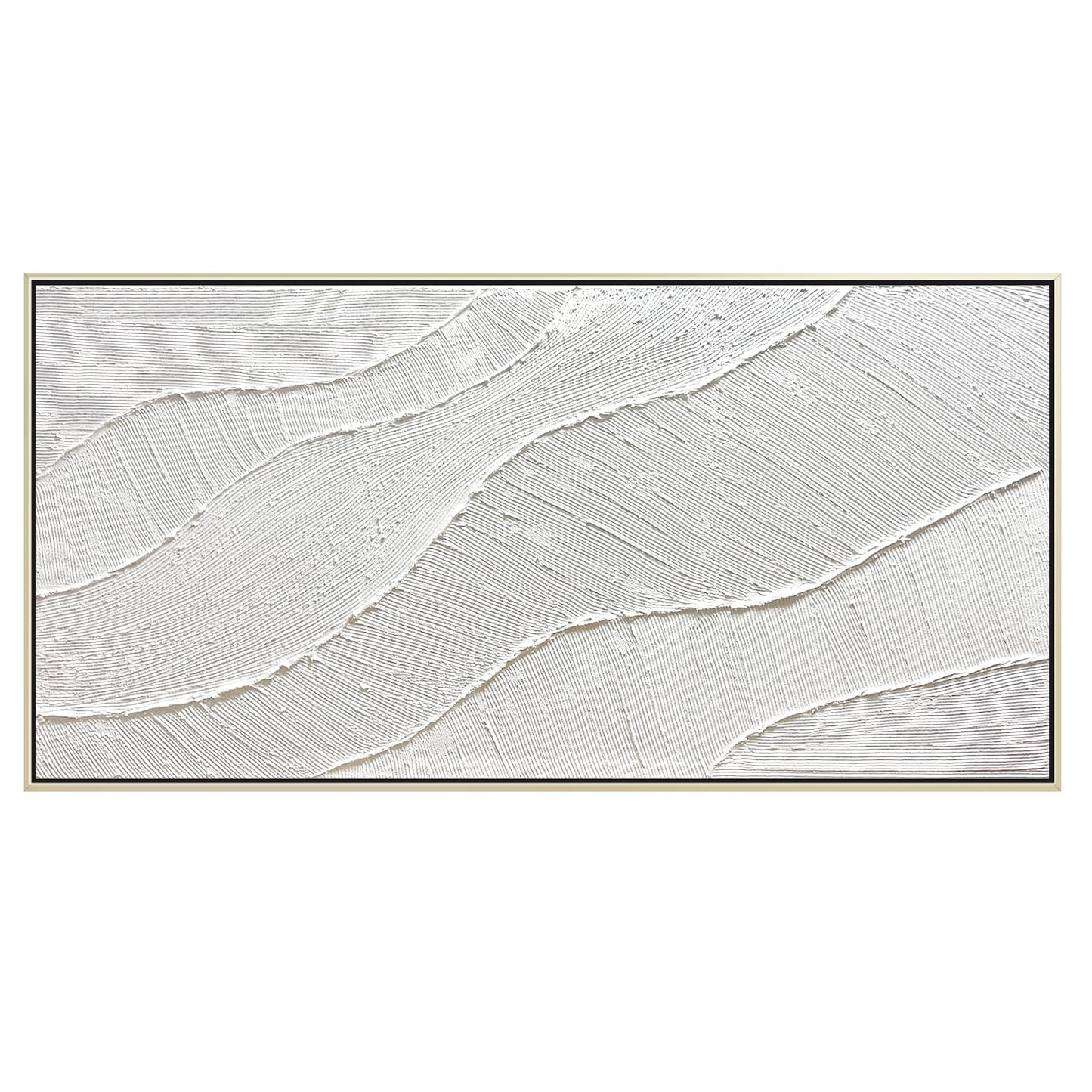 GeekMacro White Hand Painted Abstract Oil Painting Textured Wall Art - Large Framed 58x29 Minimalist Artwork Living Room Bedroom Horizontal Wall Decor