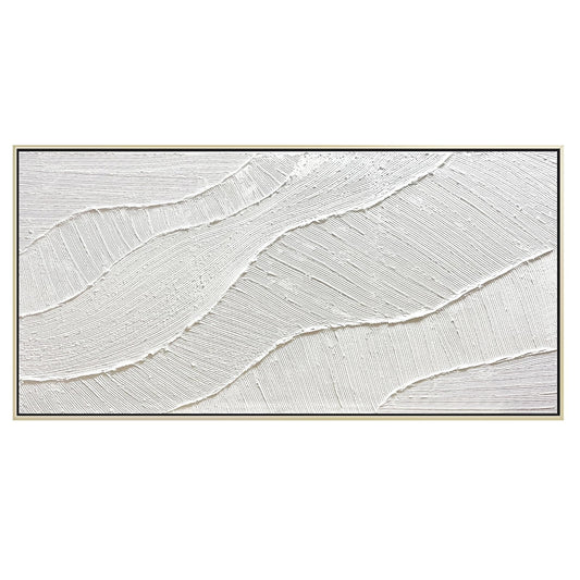 GeekMacro White Hand Painted Abstract Oil Painting Textured Wall Art - Large Framed 58x29 Minimalist Artwork Living Room Bedroom Horizontal Wall Decor