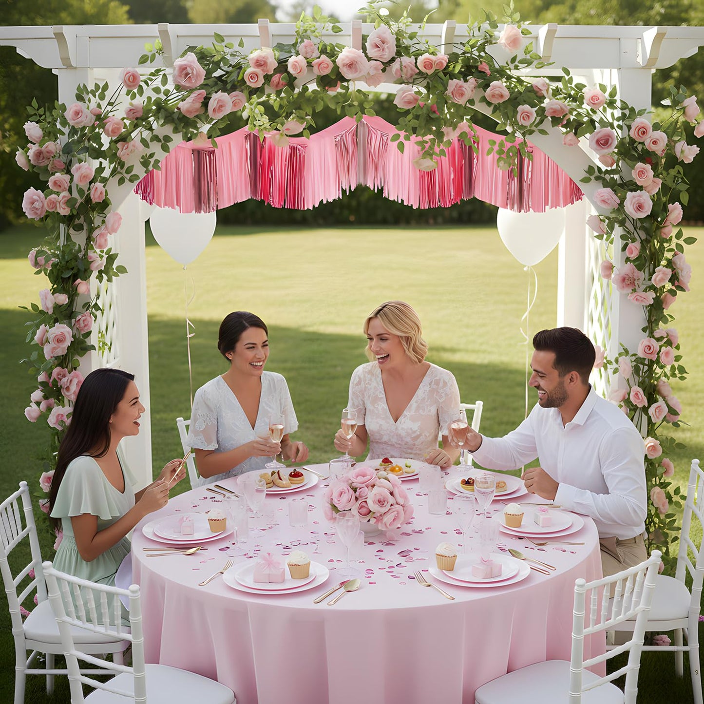 Fun Express 12 Ft. Pink Metallic Foil & Tissue Paper Hanging Ceiling Decoration