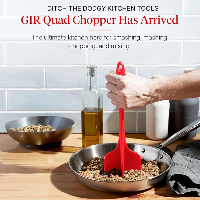 GIR: Get It Right Premium Silicone Quad Meat Chopper - 4 Blade Design - Kitchen Tools Meat Smasher for Ground beef, Potato Mash and Hamburger - Ultimate - 12 IN, Red