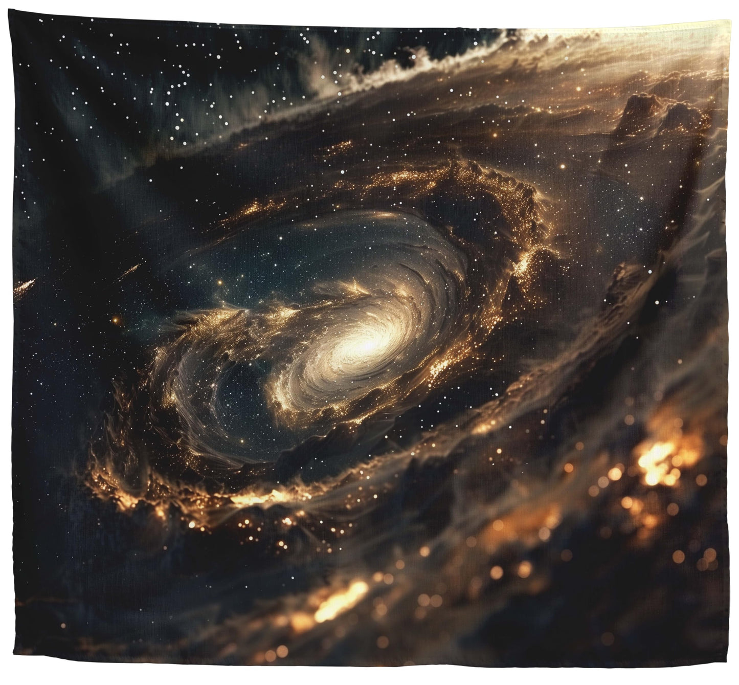 Xolytar Golden Galaxy Tapestry for Ceiling – Cinematic Black Hole & Nebula Space Wall Art, Warm Tone Universe Starry Sky Wall Hanging for Bedroom, Sci-Fi Decor (60x50)