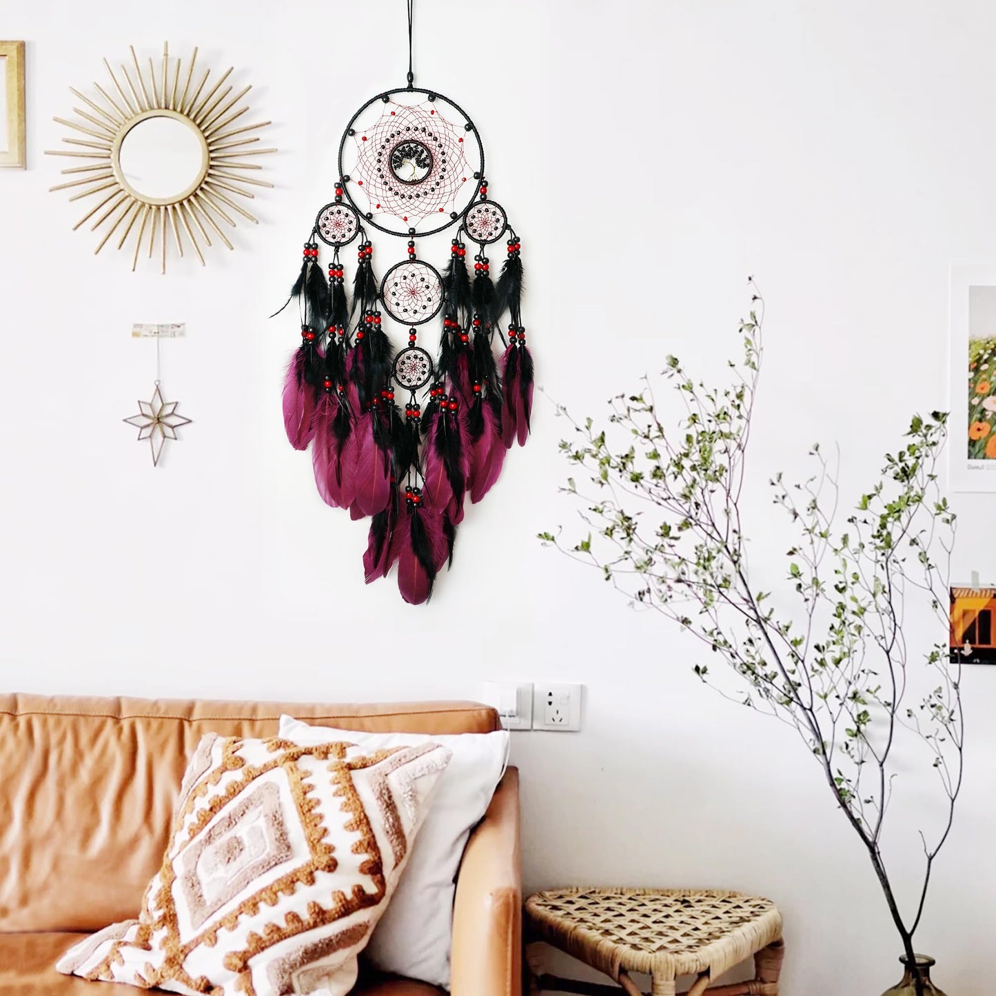 MEIZHIANDME Large Dream Catchers, Boho Handmade Native Macrame Dream Catchers Wall Hanging for Bedroom Living Room Dorm Room Decor, Adults Wedding Party Decor, Festival Blessing Gift (Red & Black)