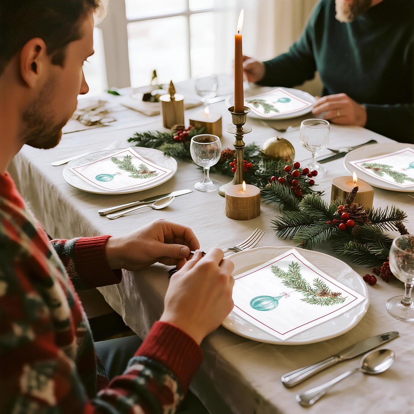 WRAPAHOLIC 50Pcs Christmas Paper Napkins - 3 Ply Christmas Light Disposable Cocktail Napkin for Christmas Party Supplies Tableware, Xmas Holiday - 5 x 5 In